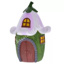 Polyresin virágház lila tetővel, 9x15,5 cm