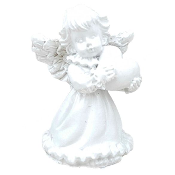 Fehér angyalka, szívvel, 3,5x5 cm