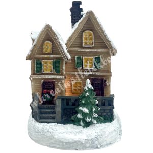 Világosbarna házikó led világítással, 5 ablakkal, 7x9,5 cm