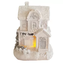   Fehér csillámos házikó led világítással, játékbolt, 7x8,5 cm