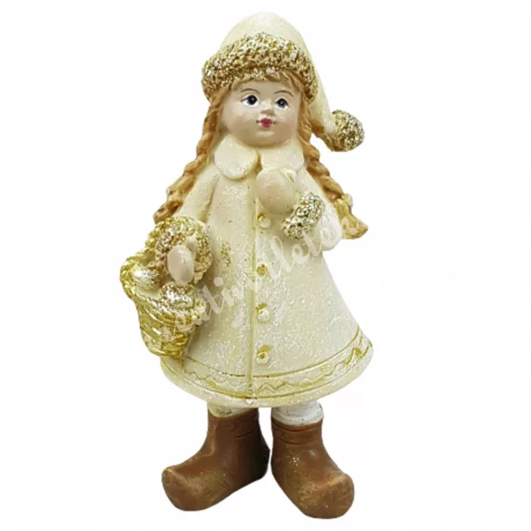 Polyresin kislány kosárral, 5x10,5 cm