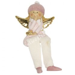  Lógó lábú polyresin angyal egy kezében csillaggal, 7,5x16 cm