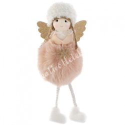   Akasztós textil angyal szőrmeruhában, hópehellyel, 8x18 cm
