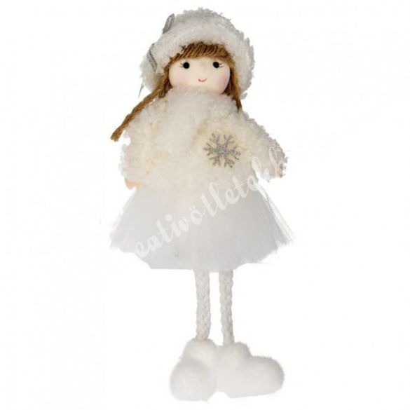 Lógó lábú textil lány hópehellyel, 9x20 cm