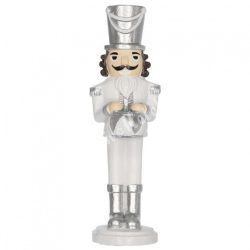 Polyresin fehér diótörő, dobbal, 4x14 cm