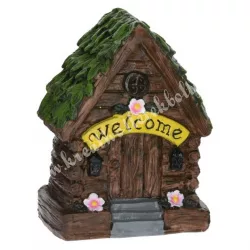   Polyresin tündérház virággal, welcome felirattal, 7,5x10 cm