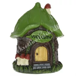   Polyresin tündérház gombával, welcome felirattal, 8x11 cm