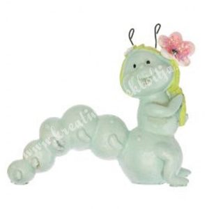 Polyresin kukac virággal, türkiz, 7x6 cm