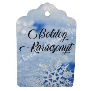 Dekor tábla, biléta, "Boldog Karácsonyt", kék, 5x7 cm
