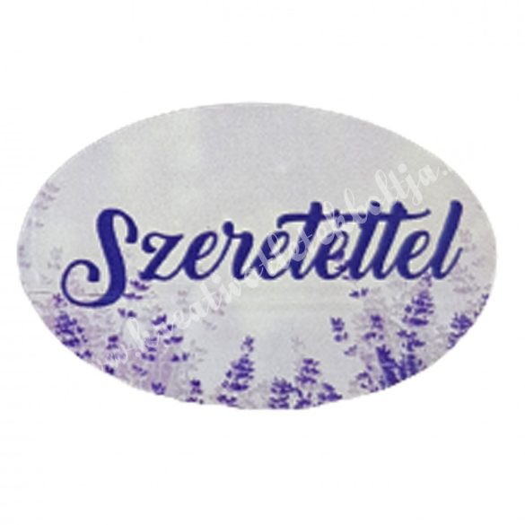 Dekor tábla, ovál alakú, "Szeretettel" felirattal, 4,5x3 cm