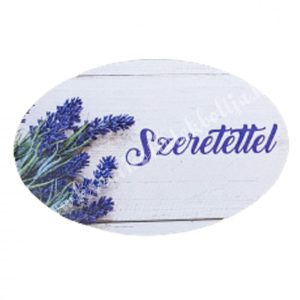 Dekor tábla, ovál alakú, "Szeretettel" felirattal, 7,5x5 cm