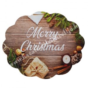 Dekor tábla, ovális hullámos, "Merry Christmas", 6x5 cm