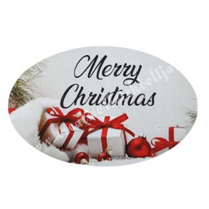 Dekor tábla, ovális, "Merry Christmas", szürke, 6x4 cm