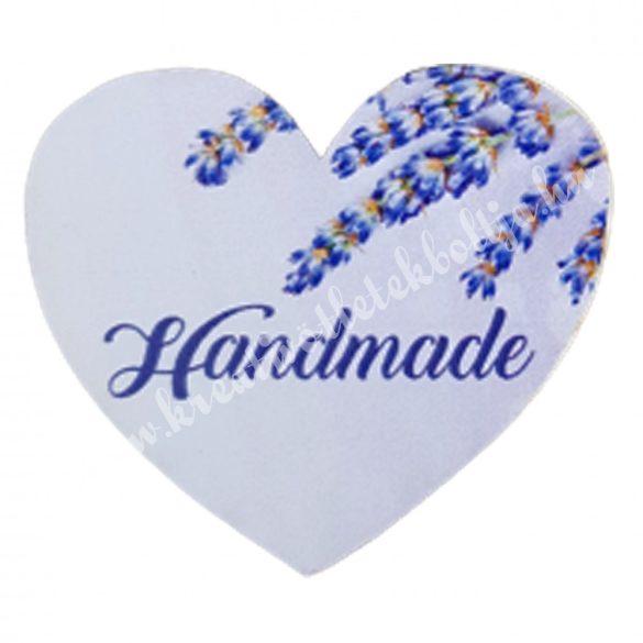Dekor tábla, szív alakú, "Handmade" felirattal, 4,5x4 cm