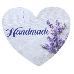   Dekor tábla, szív alakú, "Handmade" felirattal, 7,5x7 cm