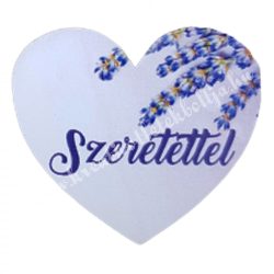   Dekor tábla, szív alakú, "Szeretettel" felirattal, 4,5x4 cm
