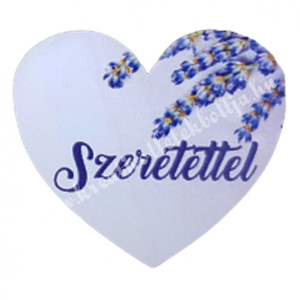 Dekor tábla, szív alakú, "Szeretettel" felirattal, 4,5x4 cm
