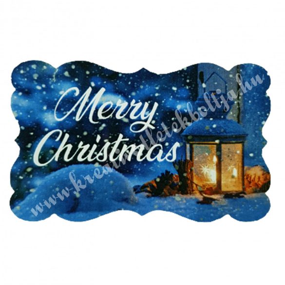 Dekor tábla, téglalap hullámos, "Merry Christmas", 6,5x4,2 cm