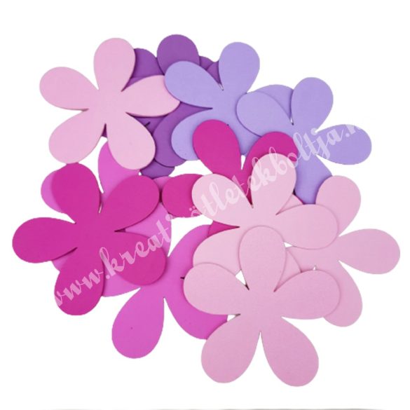 Dekorgumi virágok, rózsaszín-lila, 9,5x9 cm, 12 db/csomag