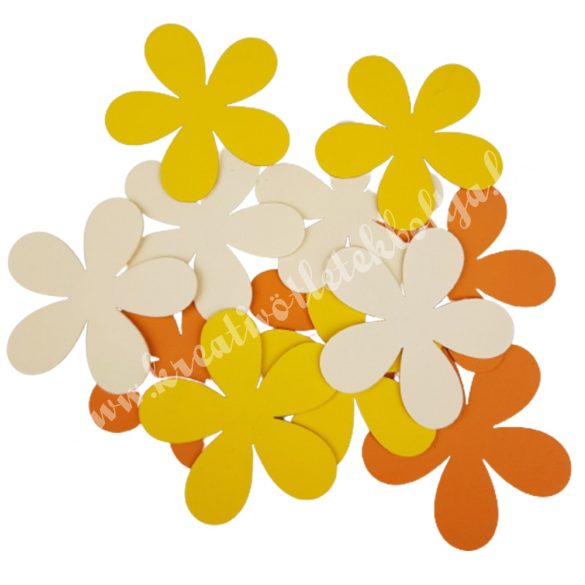 Dekorgumi virágok, sárga-narancs, 9,5x9 cm, 12 db/csomag