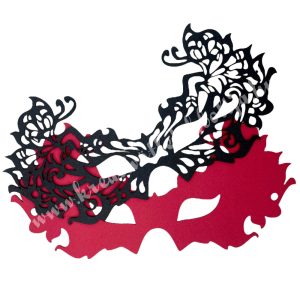 Dekorgumi dupla szemmaszk, pillangós, piros-fekete, 23x11,5 cm