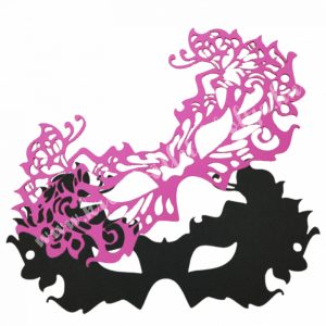 Dekorgumi dupla szemmaszk, pillangós, fekete-pink, 23x11,5 cm