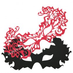   Dekorgumi dupla szemmaszk, pillangós, fekete-piros, 23x11,5 cm