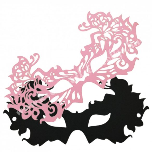 Dekorgumi dupla szemmaszk, pillangós, fekete-rózsaszín, 23x11,5 cm