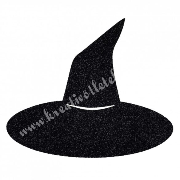 Dekorgumi boszorkány kalap, fekete, csillámos, 8x7 cm