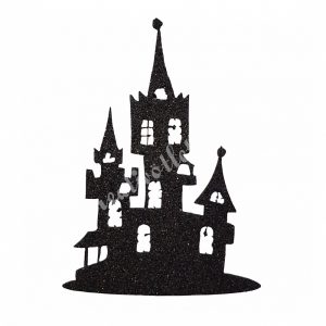 Dekorgumi kastély, fekete, csillámos, 7,5x11 cm