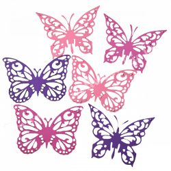 Dekorgumi pillangók, rózsaszín-lila, 12x9 cm, 6 db/csomag