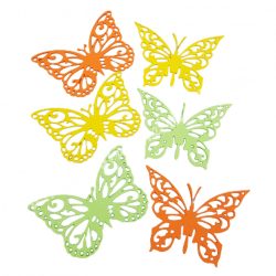 Dekorgumi pillangók, sárga-zöld, 12 cm