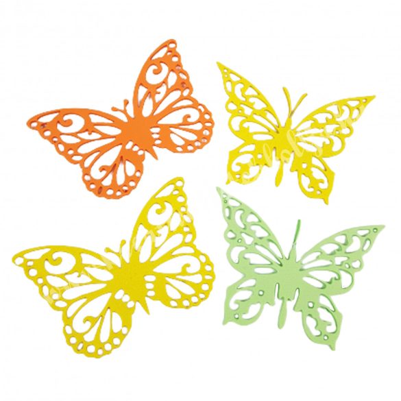 Dekorgumi pillangók, sárga-zöld, 19x13,5 cm, 4 db/csomag