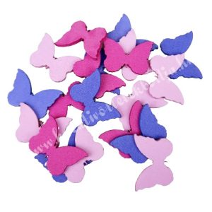 Dekorgumi pillangók, rózsaszín-lila, 2 cm, 20 db/csomag