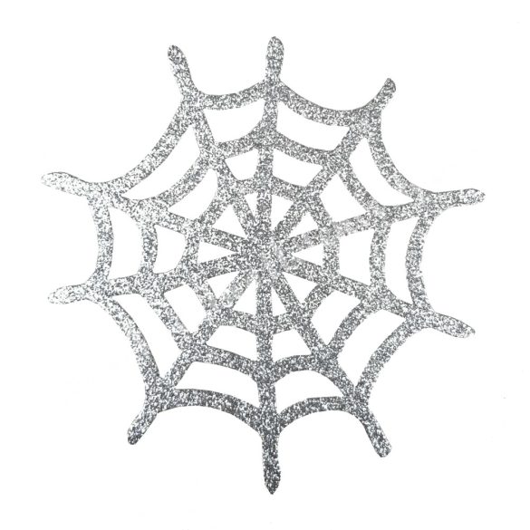 Dekorgumi pókháló, ezüst, csillámos, 20 cm