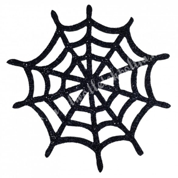 Dekorgumi pókháló, fekete, csillámos, 7,5x7,5 cm