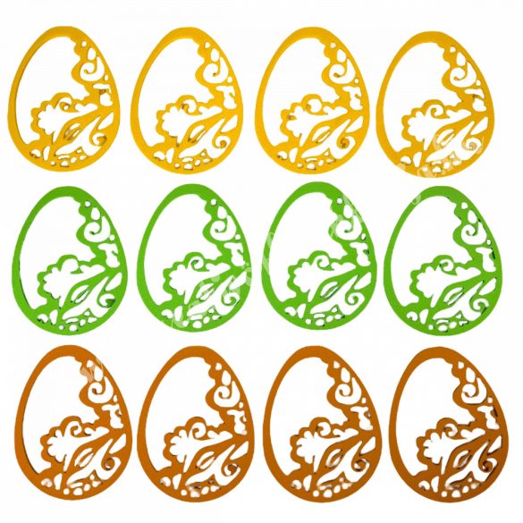 Dekorgumi áttört mintás tojások, sárga-zöld,, 12 darab/csomag