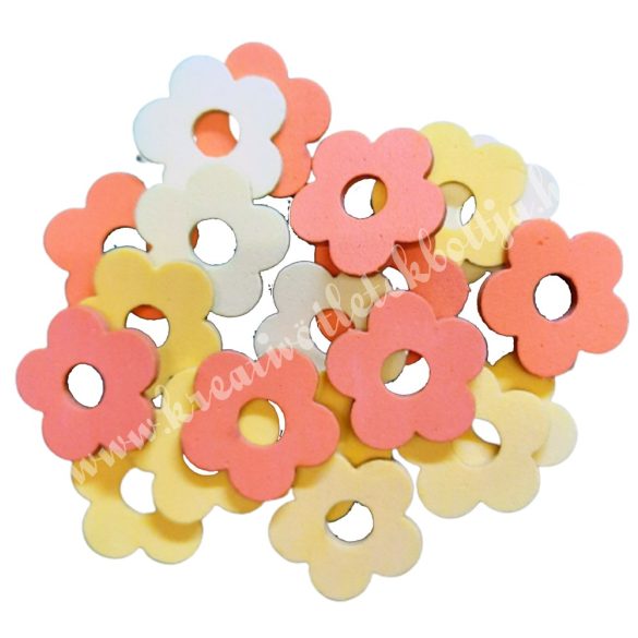 Dekorgumi virágok, sárga-narancs, 2 cm,  20 db/csomag