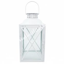 Fém lámpás üvegbetéttel, törtfehér, 24x49 cm