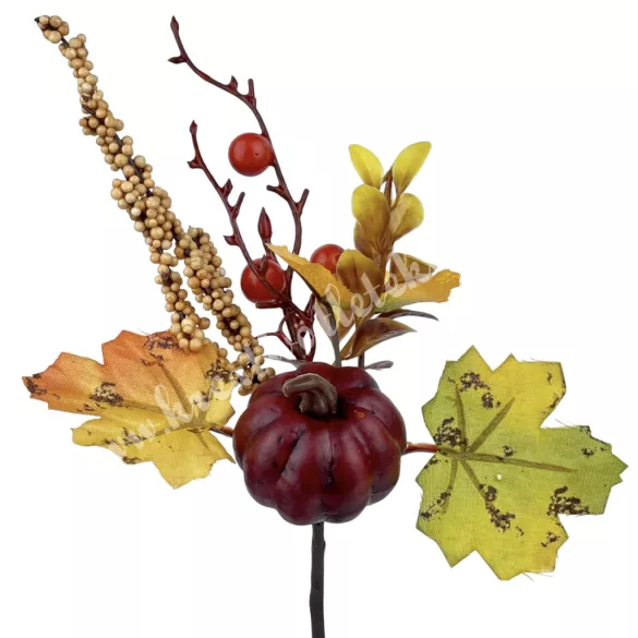 Beszúrós dísz, őszi pick tökkel és bogyóval, 23 cm