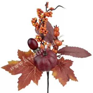Beszúrós dísz, őszi pick tökkel és bogyóval, 28 cm