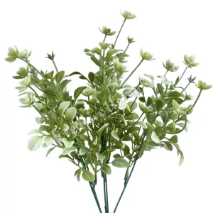Zöld csokor apró virággal, fehér, 33 cm