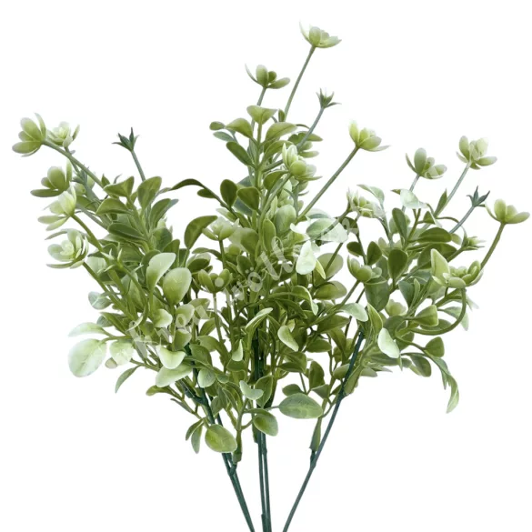 Zöld csokor apró virággal, fehér, 33 cm
