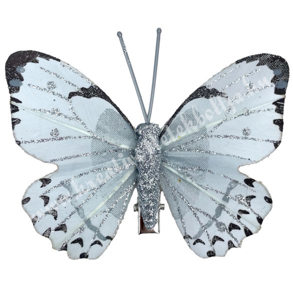 Csipeszes pillangó, szürke-ezüst, 7,5x6,5 cm