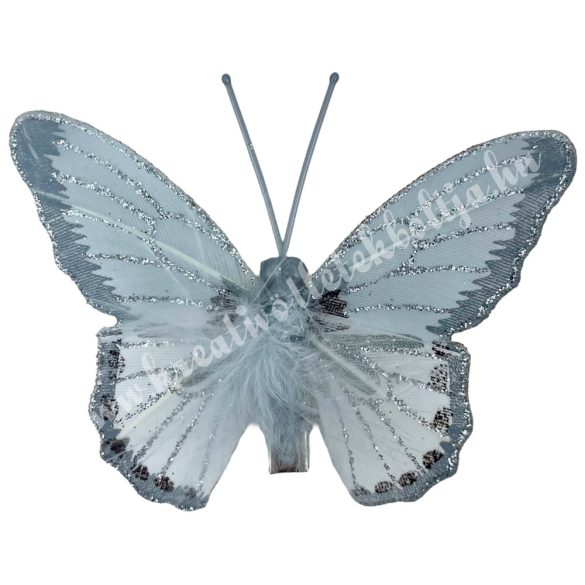 Csipeszes pillangó, szürke-ezüst, 8x6,5 cm
