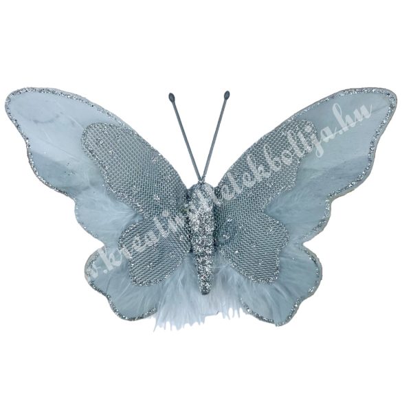Csipeszes pillangó, szürke-ezüst, 11,7x8 cm
