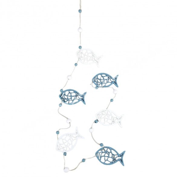 Akasztós dísz, halakkal, fehér-kék, 115 cm