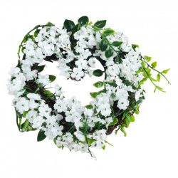 Szív alakú koszorú apró, fehér virágokkal, 16x12 cm
