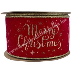   Karácsonyi szalag, Merry Christmas felirattal, piros, 6,3 cm (188)