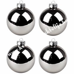 Üveggömb, ezüst, fényes, 10 cm, 4 db/doboz
